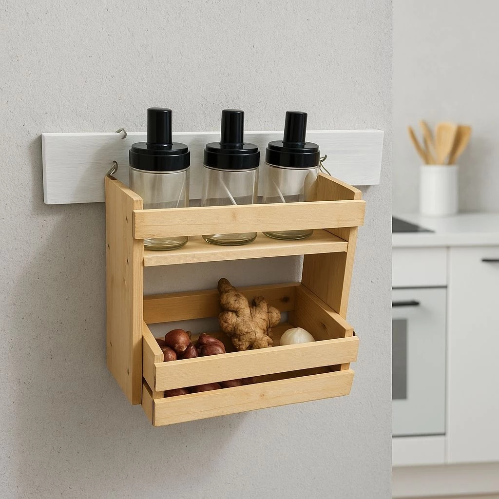 Rak Kayu Gantung Dapur Minimalis 2 Susun